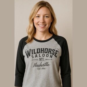 Wildhorse Saloon No. 1 Nashville Gray and Black Baseball Tee Shirt, Size M